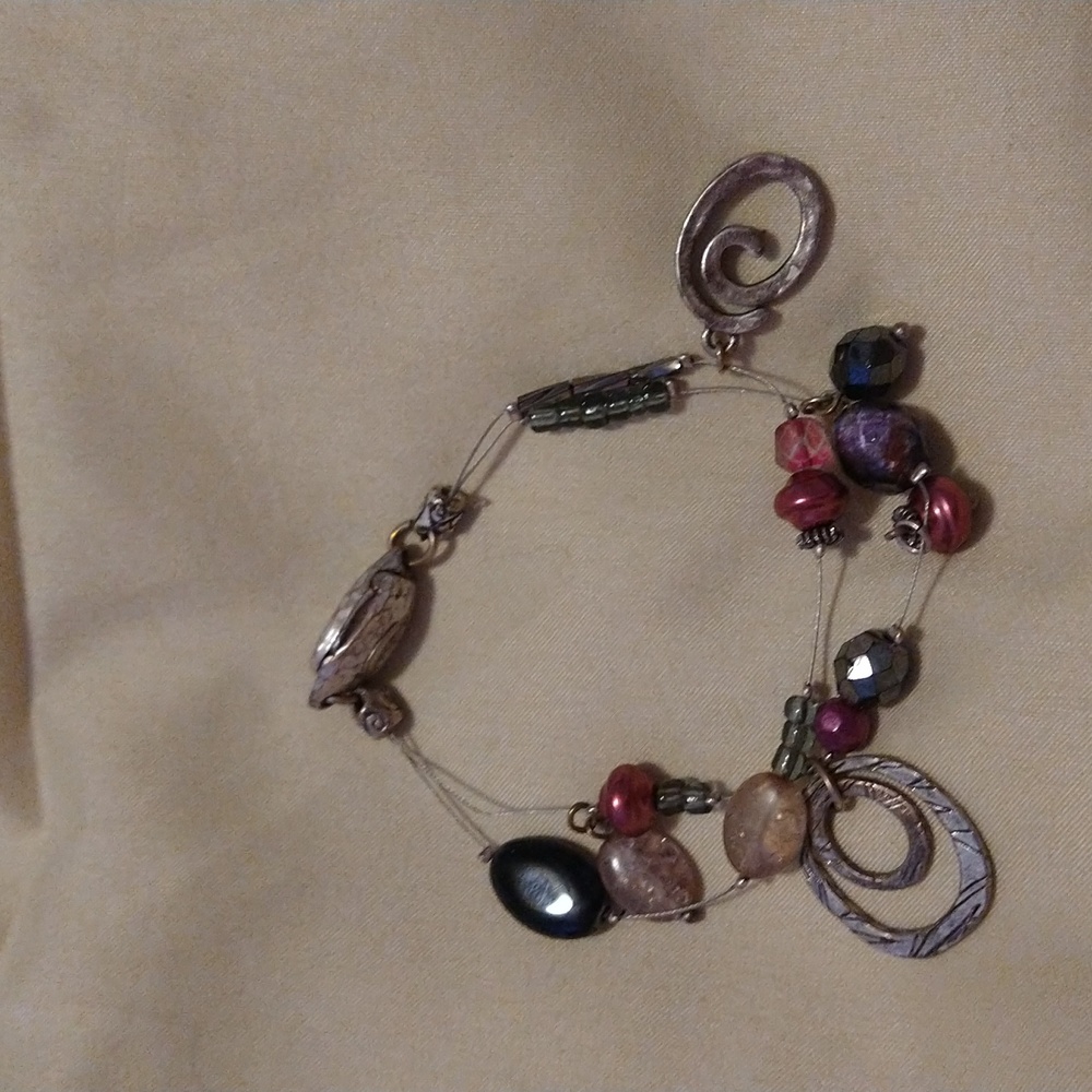 Chico's Silver, Black, Maroon Bead Bracelet